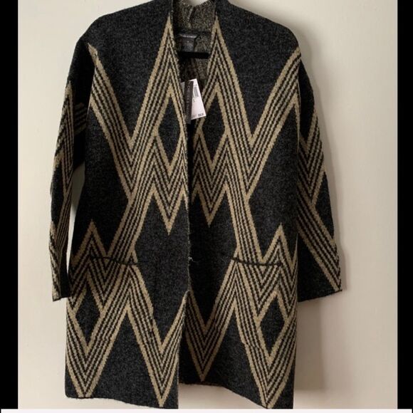 Chelsea & Theodore gray/beige zigzag cardigan, brand new, excellent condition, S - Picture 3 of 10
